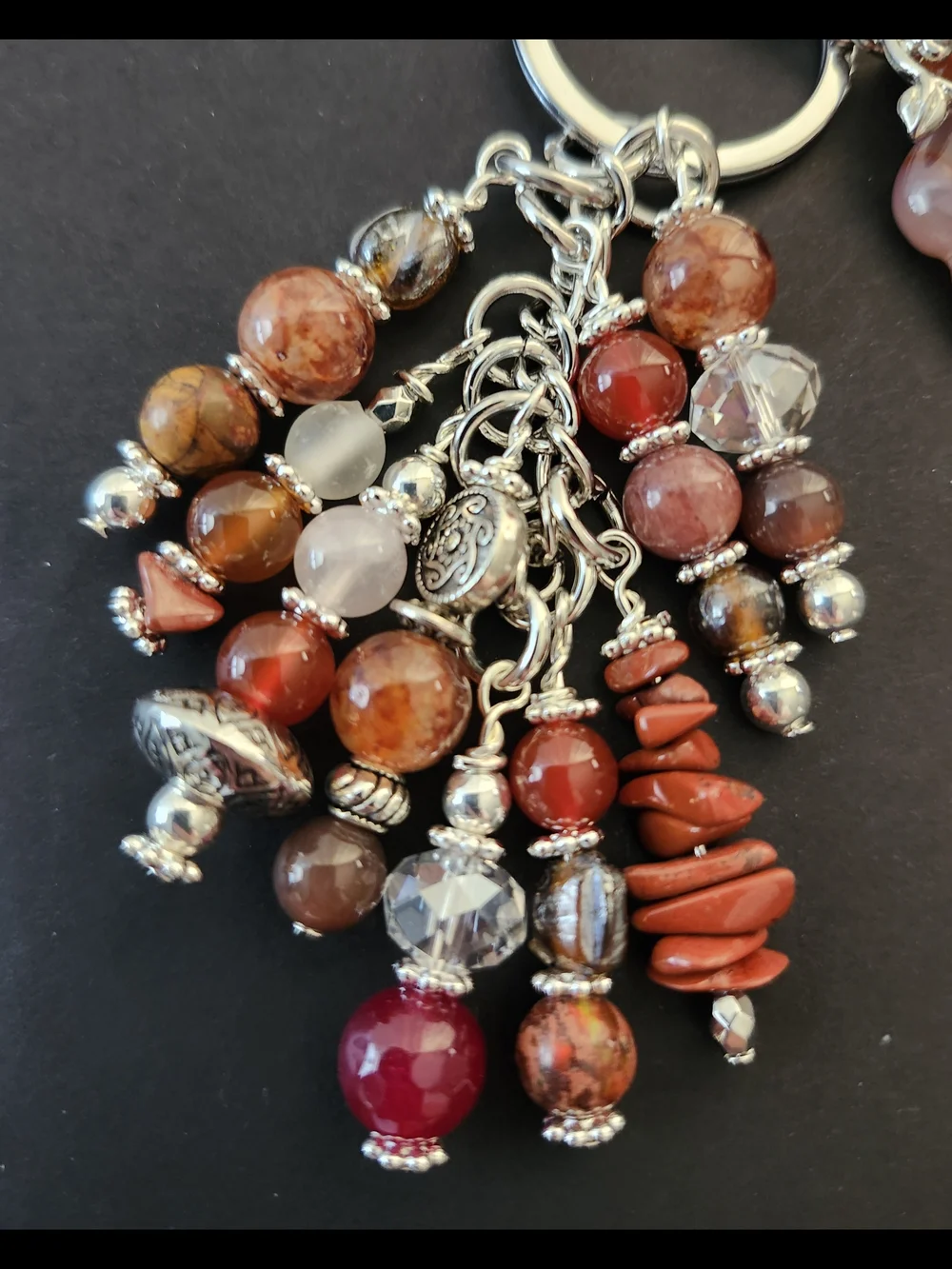 Banded Agate Purse Charm or Keychain Coral Carnelian Handcrafted